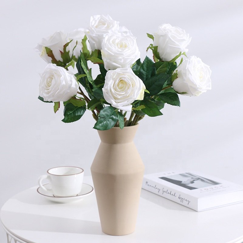JCF434 Big Heads Pink color Rose Artificial Real Touch Latex Flower Rose Moisturizing Hand Feeling