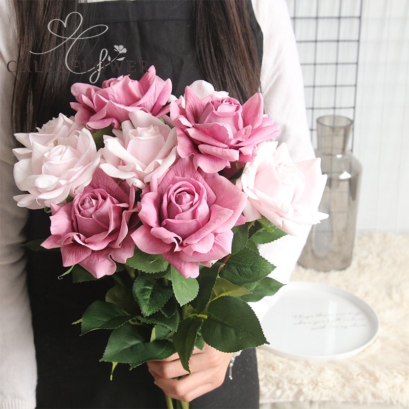 MW59995 Shandong CALLA real touch spray roses artificial rose real touch synthetic lasting fresh forever preserved rose