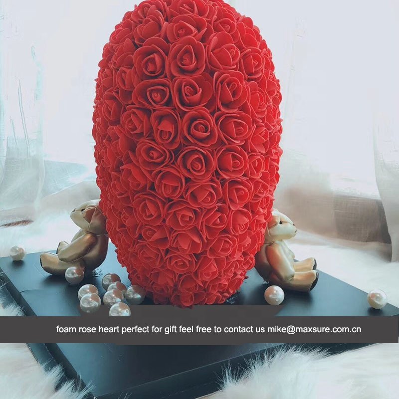 Hot Selling Foam Rose Heart Artificial Preserved PE Foam Roses Heart with Bear and Pearl