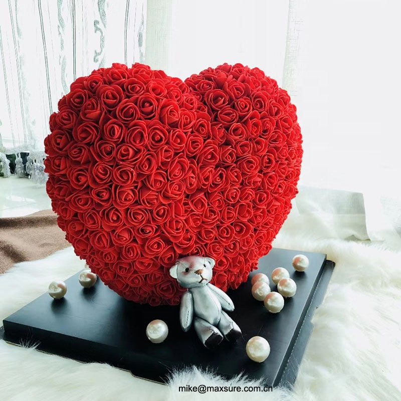 Hot Selling Foam Rose Heart Artificial Preserved PE Foam Roses Heart with Bear and Pearl