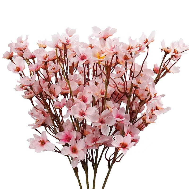 JCF436 Wholesale Artificial Silk Flowers Cherry Blossom Branch Flowers Light Pink White For Wedding Home Decoration