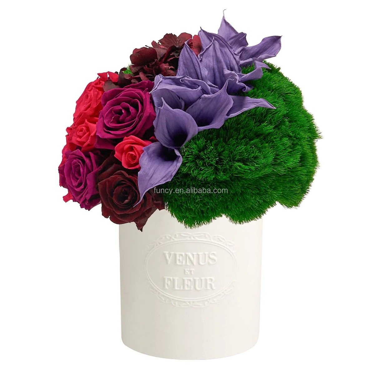 Handmade Porcelain Vase Real Natural Eternal Dome Shape Arrangement Bouquet Rose Preserved Flowers