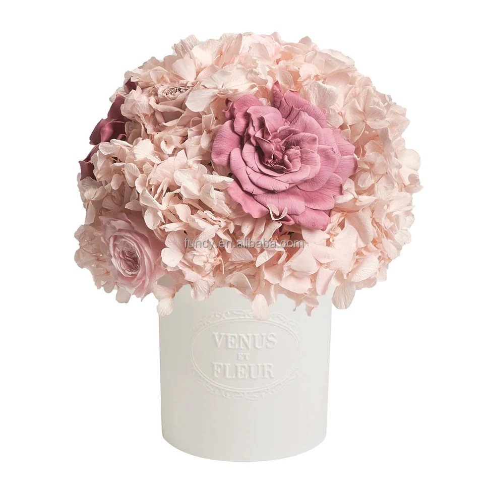 Handmade Porcelain Vase Real Natural Eternal Dome Shape Arrangement Bouquet Rose Preserved Flowers