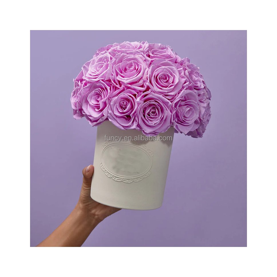 Handmade Porcelain Vase Real Natural Eternal Dome Shape Arrangement Bouquet Rose Preserved Flowers