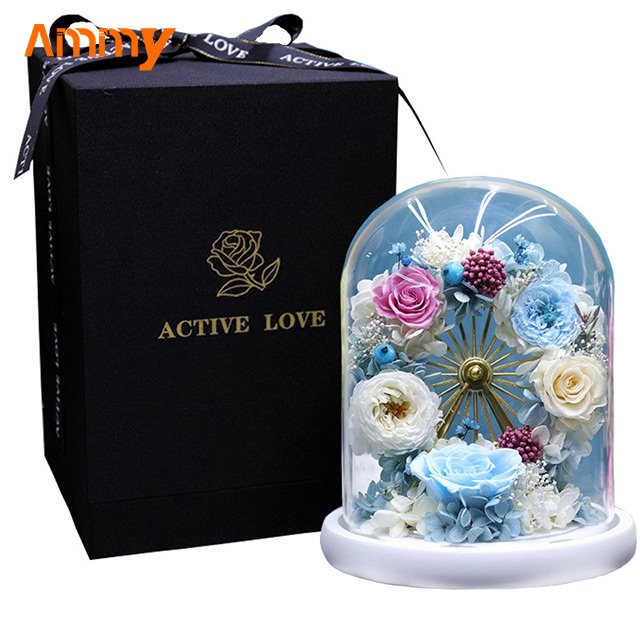 AM-PFA37 Ammy preserved roses Ferris Wheel in Glass Dome Gift Package Preserved Flower LED Light Gifts for Valentine's Day
