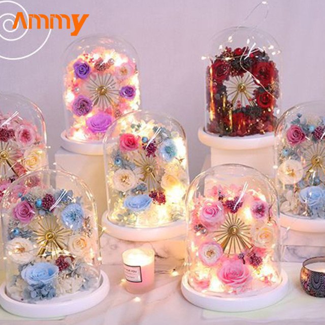 AM-PFA37 Ammy preserved roses Ferris Wheel in Glass Dome Gift Package Preserved Flower LED Light Gifts for Valentine's Day