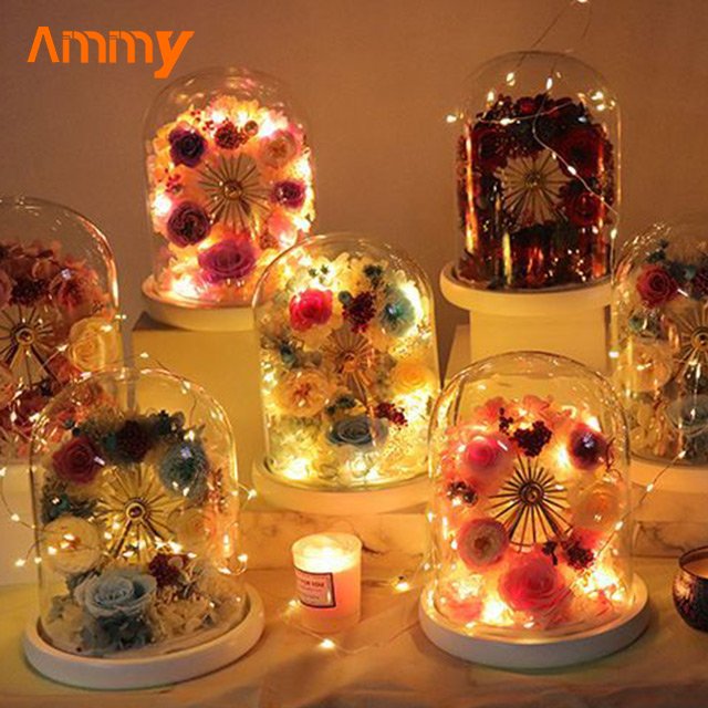 AM-PFA37 Ammy preserved roses Ferris Wheel in Glass Dome Gift Package Preserved Flower LED Light Gifts for Valentine's Day