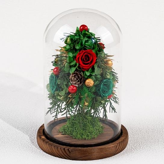 Christmas Tree Decoration Preserved Flower Arrangement Long Lasting Eternal Forever In Glass Dome