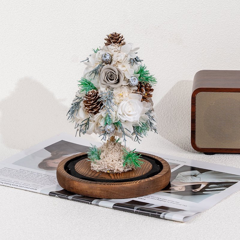 Christmas Tree Decoration Preserved Flower Arrangement Long Lasting Eternal Forever In Glass Dome