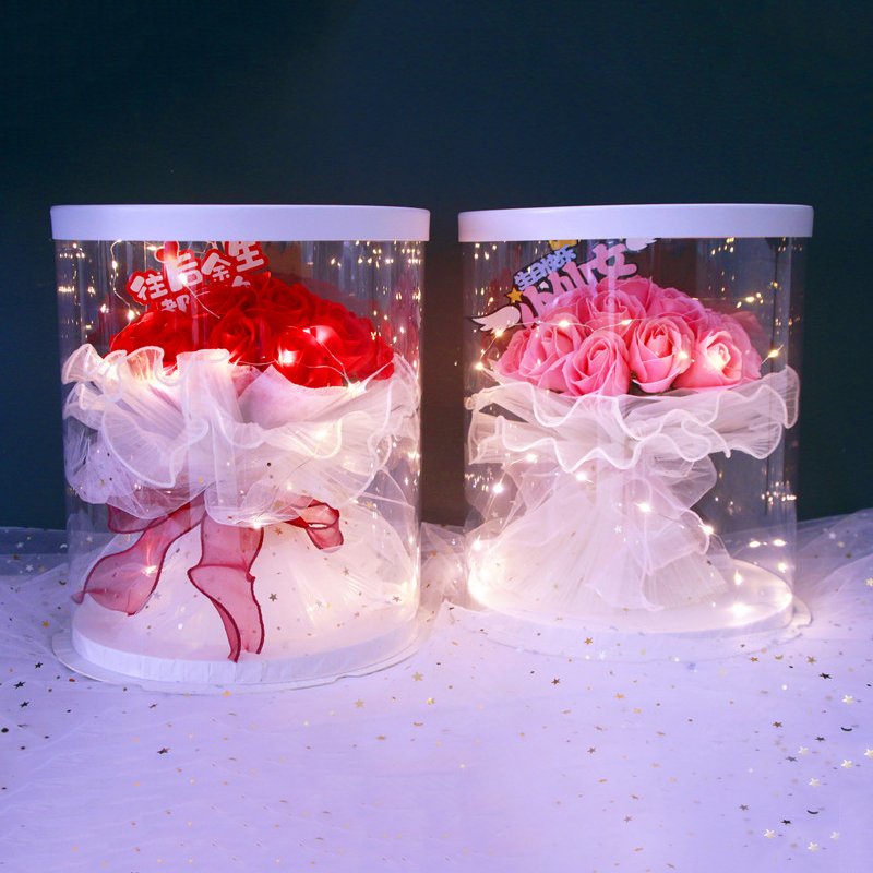 YX Hot Selling LED Lighted 19 Flower round Gift Boxes for Valentine's Day Bouquet & Confession to Girlfriend Artificial Roses