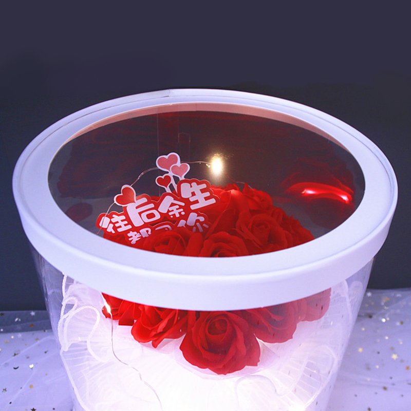YX Hot Selling LED Lighted 19 Flower round Gift Boxes for Valentine's Day Bouquet & Confession to Girlfriend Artificial Roses