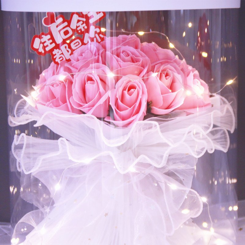YX Hot Selling LED Lighted 19 Flower round Gift Boxes for Valentine's Day Bouquet & Confession to Girlfriend Artificial Roses
