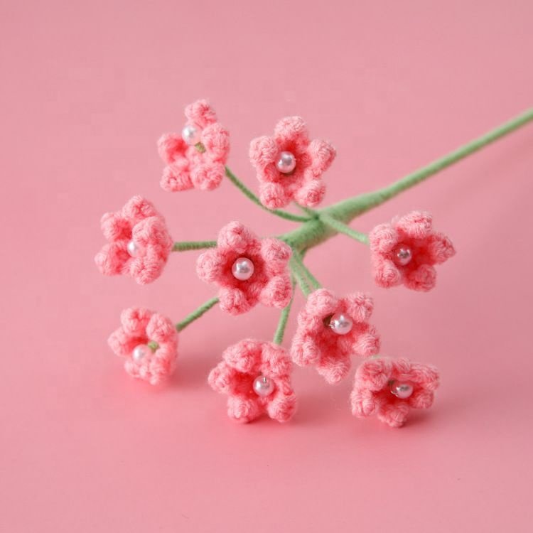 Hand Knitted Preserved Baby's Breath Flowers stalk Yarn Crochet Baby's Breath Hand Woven Bouquet Wedding lavender bouquet