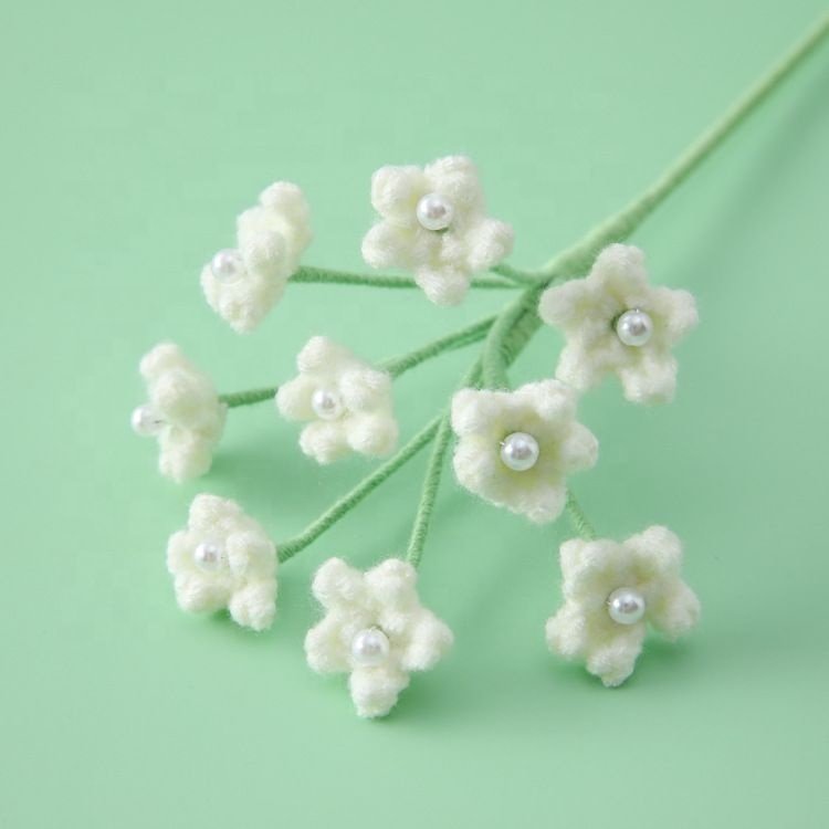 Hand Knitted Preserved Baby's Breath Flowers stalk Yarn Crochet Baby's Breath Hand Woven Bouquet Wedding lavender bouquet