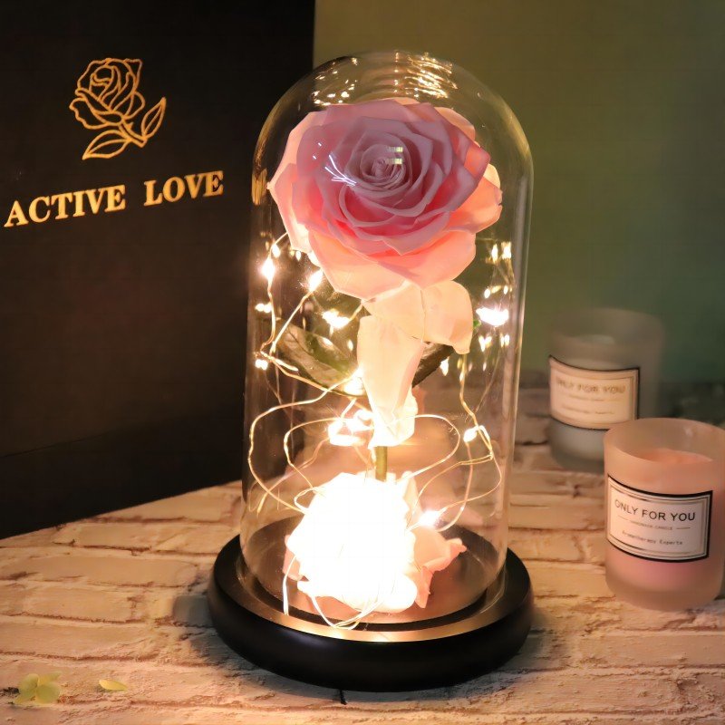 Hot 2024 Preserved Flower Rose Glass Dome Valentines Day Gift Preserved Rose In A Glass Led Light Eternal Preserved Rose In Dome