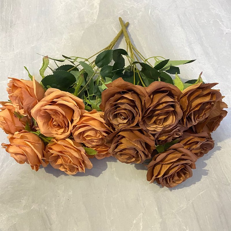 Hot Sale 9 Head Rose Bouquets White Artificial Flowers for Wedding