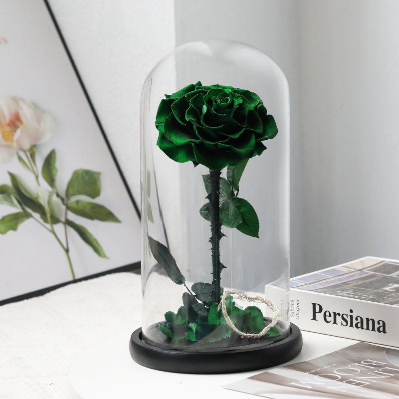 Factory supply wedding decoration Handmade green Real Eternal Rose In Glass Dome Preserved Rose In Box