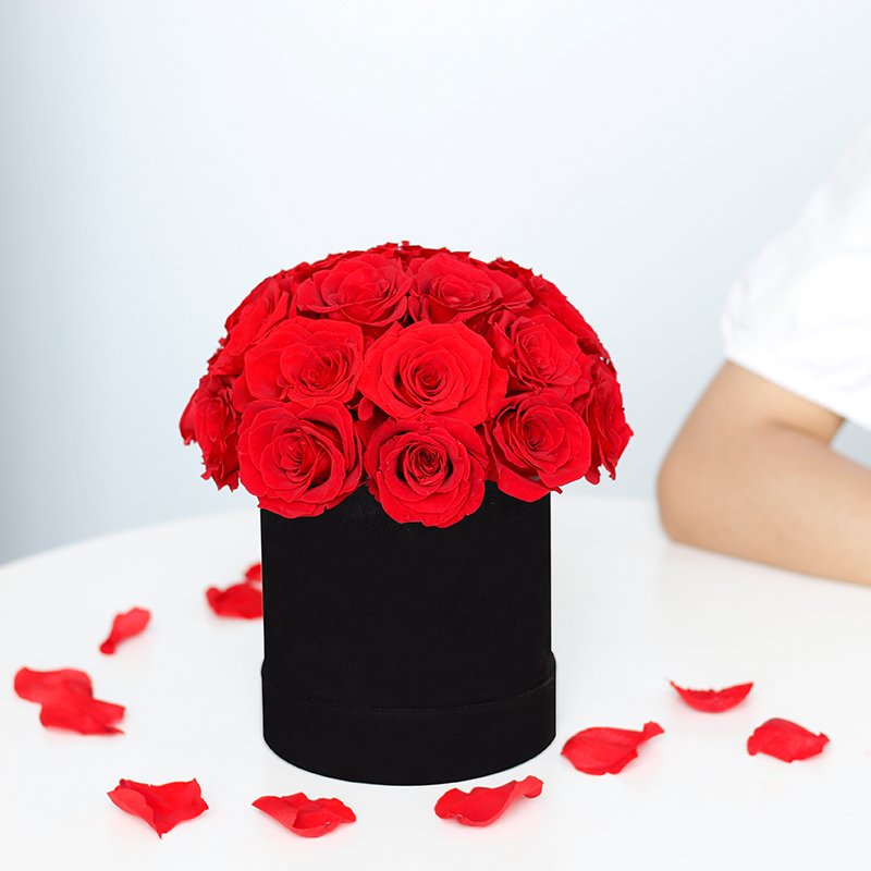 Lovebay OEM Design Real Roses Preserved Flowers flores eternas al por mayor Mushroom Head Eternal Preserved Roses in Round Box