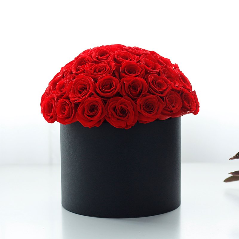 Lovebay OEM Design Real Roses Preserved Flowers flores eternas al por mayor Mushroom Head Eternal Preserved Roses in Round Box