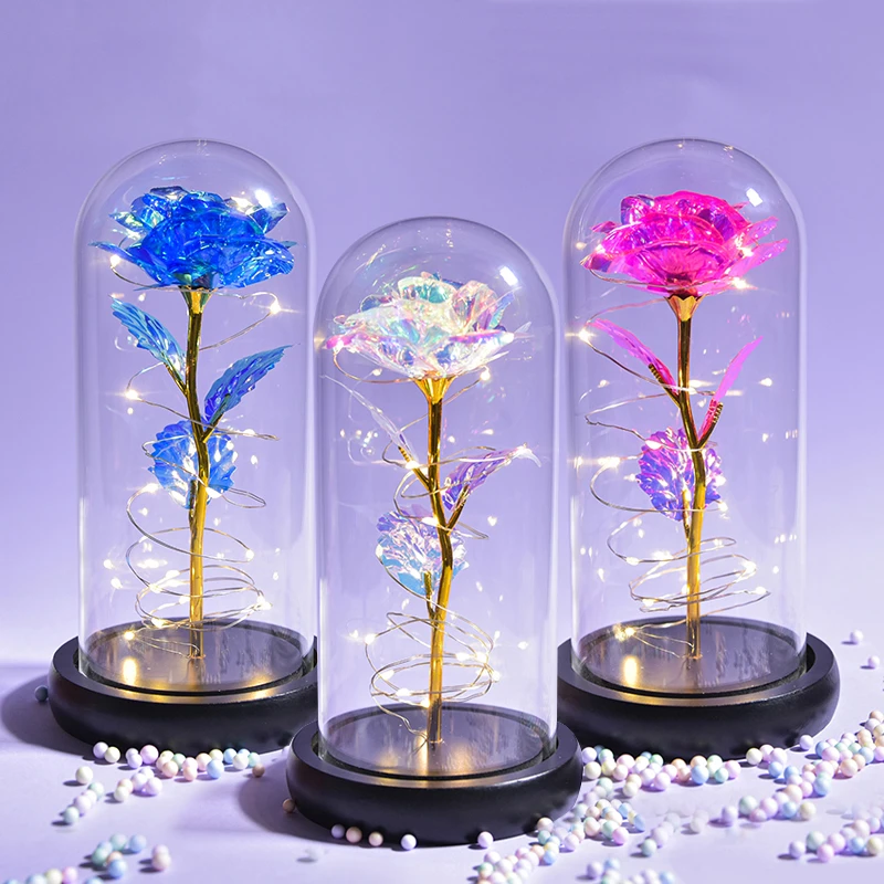 Eternal Preserved Roses In Glass Dome Flower Heads Rose Forever Love Wedding Favor Mothers Day Gifts For Women Girlfriends