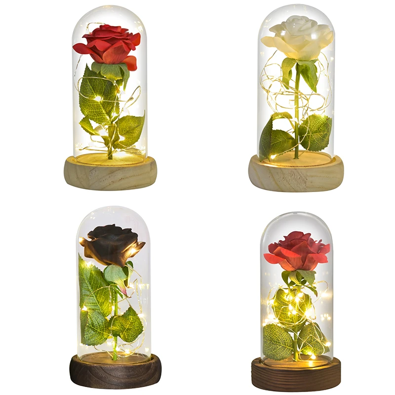 Eternal Preserved Roses In Glass Dome Flower Heads Rose Forever Love Wedding Favor Mothers Day Gifts For Women Girlfriends