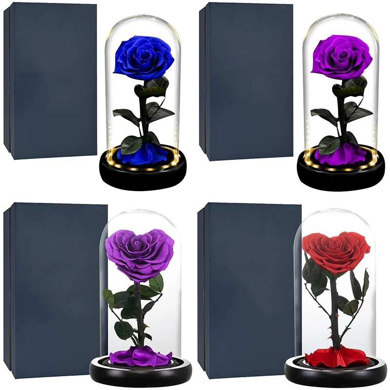 Eternal Preserved Roses In Glass Dome Flower Heads Rose Forever Love Wedding Favor Mothers Day Gifts For Women Girlfriends