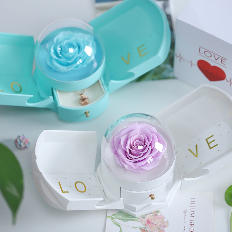 Valentines Day Preserved Rose Gift In Acrylic Jewelry Insert Flower Box Package For Rose Preserved Ring Proposal Box Packing