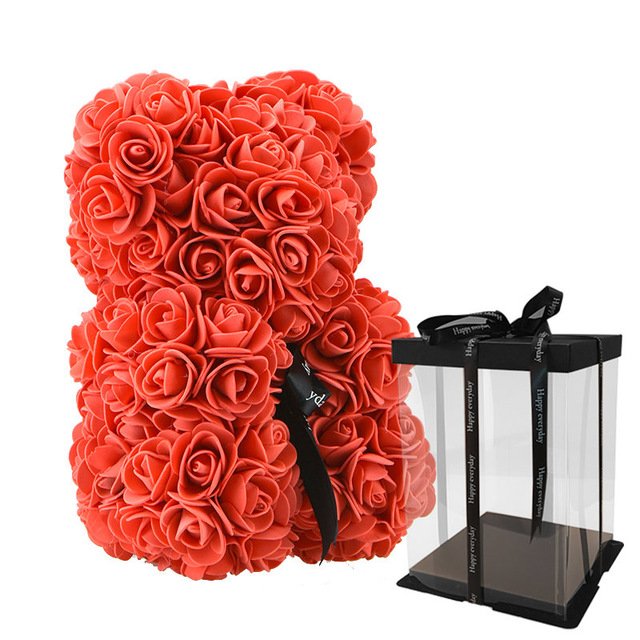 Inunion Popular Design 25cm 40cm 60cm Rose Teddy Bear With Gift Box,Valentines Gifts Artificial Flower Foam Teddy Rose Bear