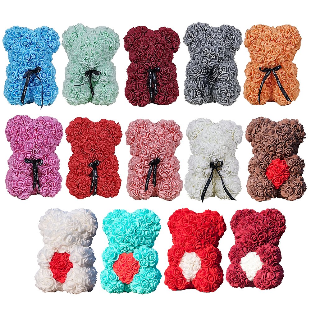 Inunion Popular Design 25cm 40cm 60cm Rose Teddy Bear With Gift Box,Valentines Gifts Artificial Flower Foam Teddy Rose Bear