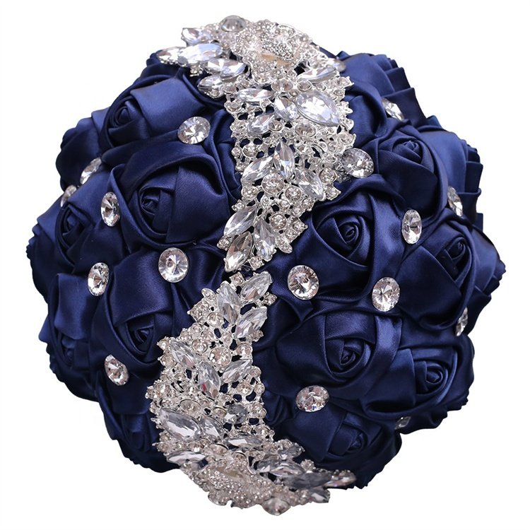 Hot Sale Holding Flower Bridal Bouquet Silk Rose Crystal Diamond Ribbon Hand Bridal Bouquets for Wedding