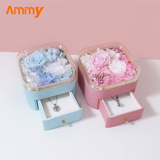 Ammy Valentine's Day gift Preserved Flowers Creative new rose jewelry gift box eternal flower drawer jewelry packaging box
