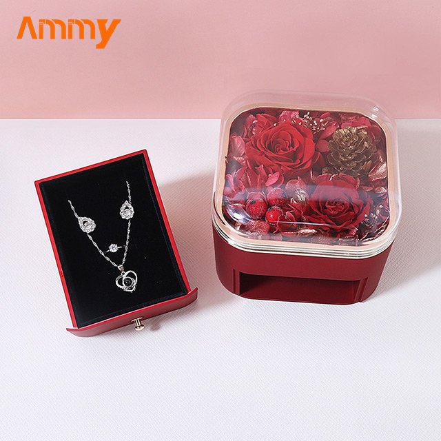 Ammy Valentine's Day gift Preserved Flowers Creative new rose jewelry gift box eternal flower drawer jewelry packaging box