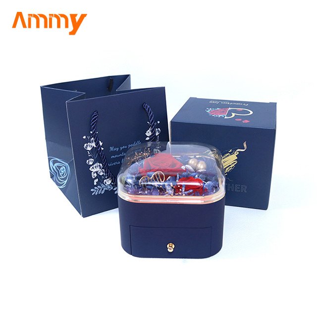 Ammy Valentine's Day gift Preserved Flowers Creative new rose jewelry gift box eternal flower drawer jewelry packaging box