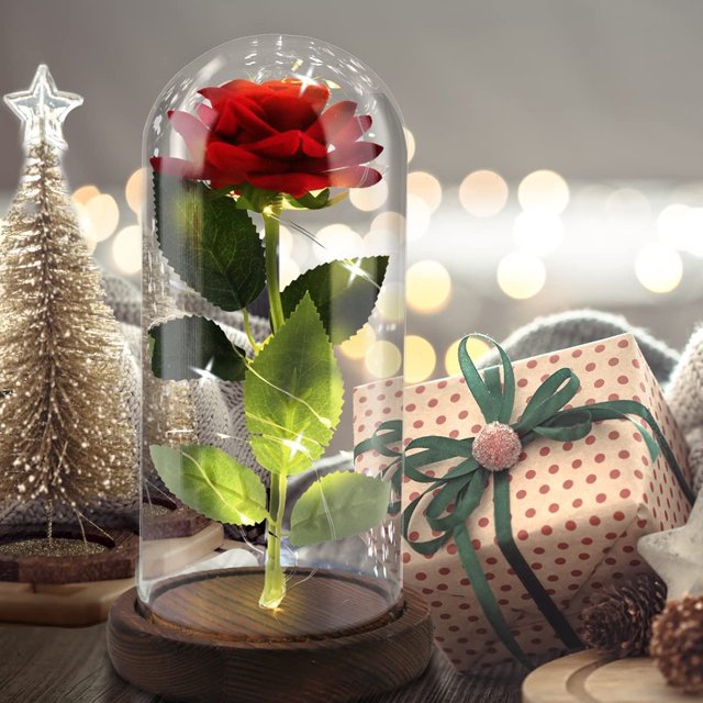 Room Decor enchanted eternal rose preserved flower in glass dome mothers day valentines day 24k gold foil Rose Flower Galaxy