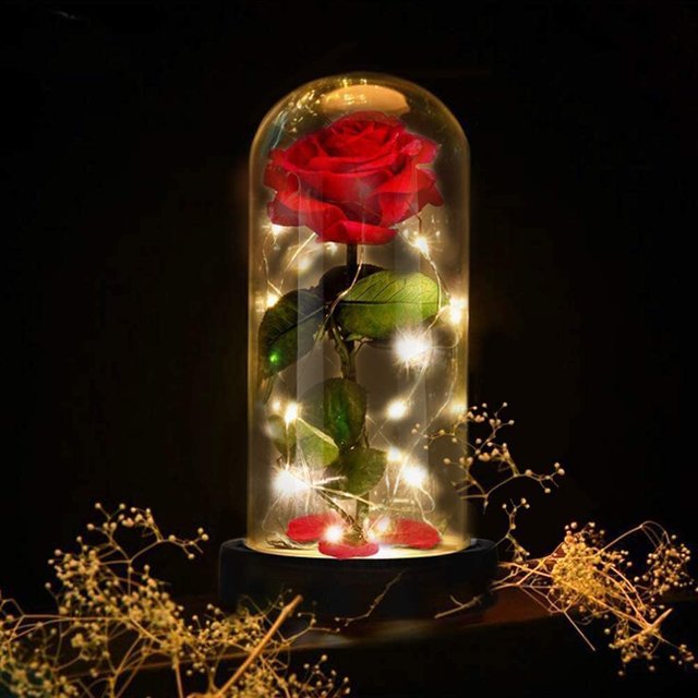 Room Decor enchanted eternal rose preserved flower in glass dome mothers day valentines day 24k gold foil Rose Flower Galaxy