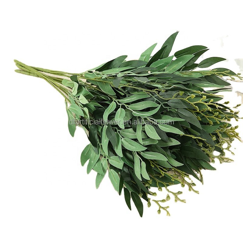 Wholesale Hot Selling Cheap Artificial Willow Branches Plastic Leaves Home Wedding Backdrop Decoration White Green