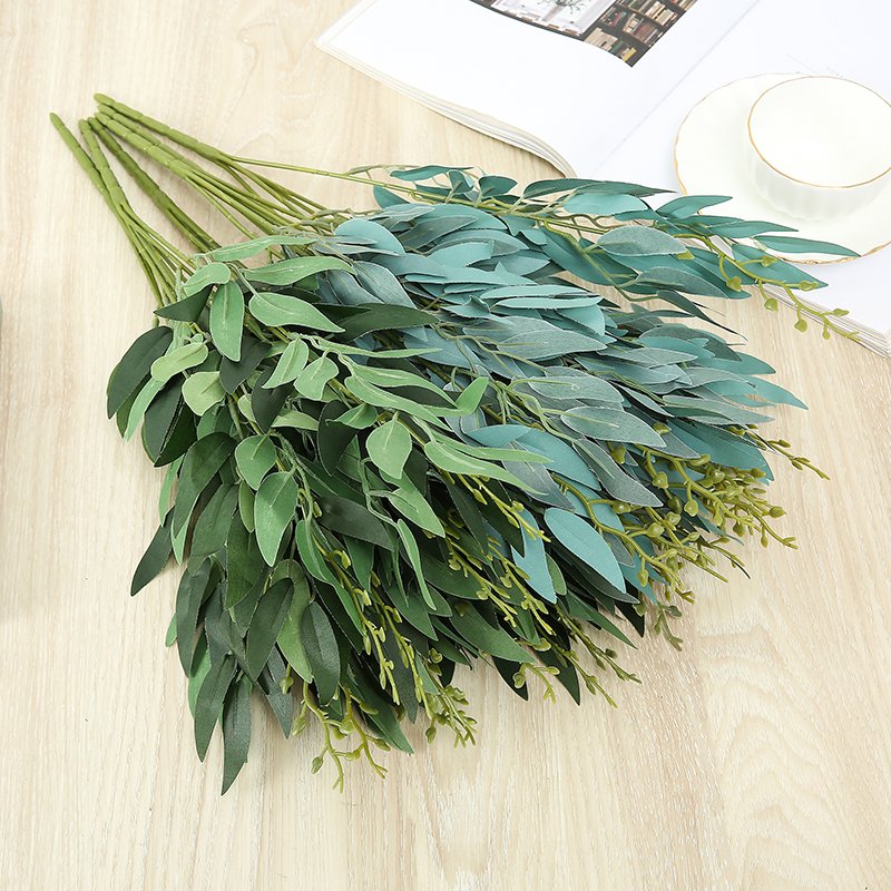 Wholesale Hot Selling Cheap Artificial Willow Branches Plastic Leaves Home Wedding Backdrop Decoration White Green