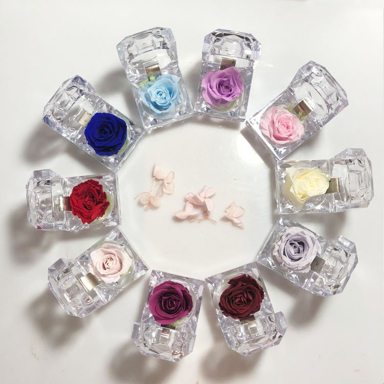 2024 Hot Sale Flower Decoration Preserved Roses Acrylic Gift Box Preserved Flower Ring Box