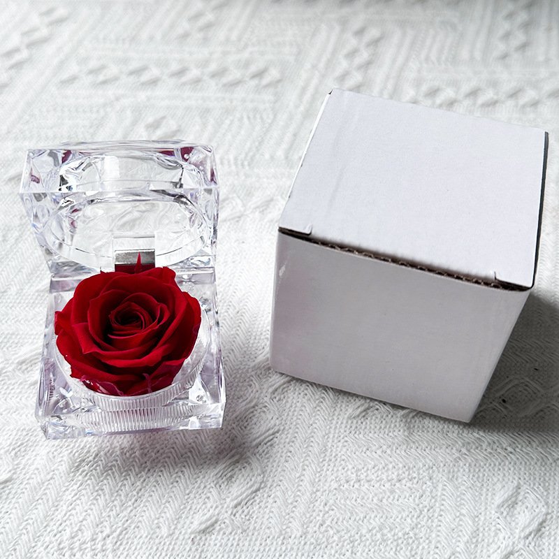 2024 Hot Sale Flower Decoration Preserved Roses Acrylic Gift Box Preserved Flower Ring Box