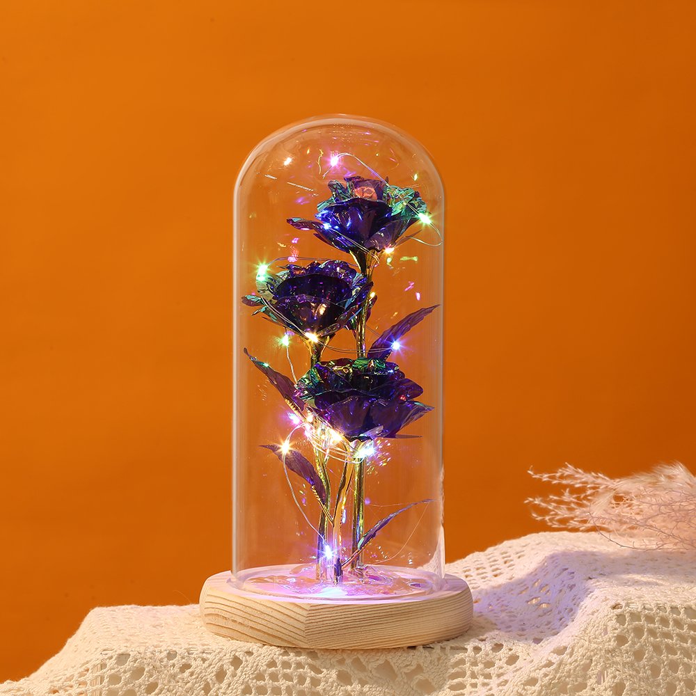 Beauty and The Beast Rose Flowers Anniversary Rose Gift Artificial Flower Light up Rose in Glass Dome