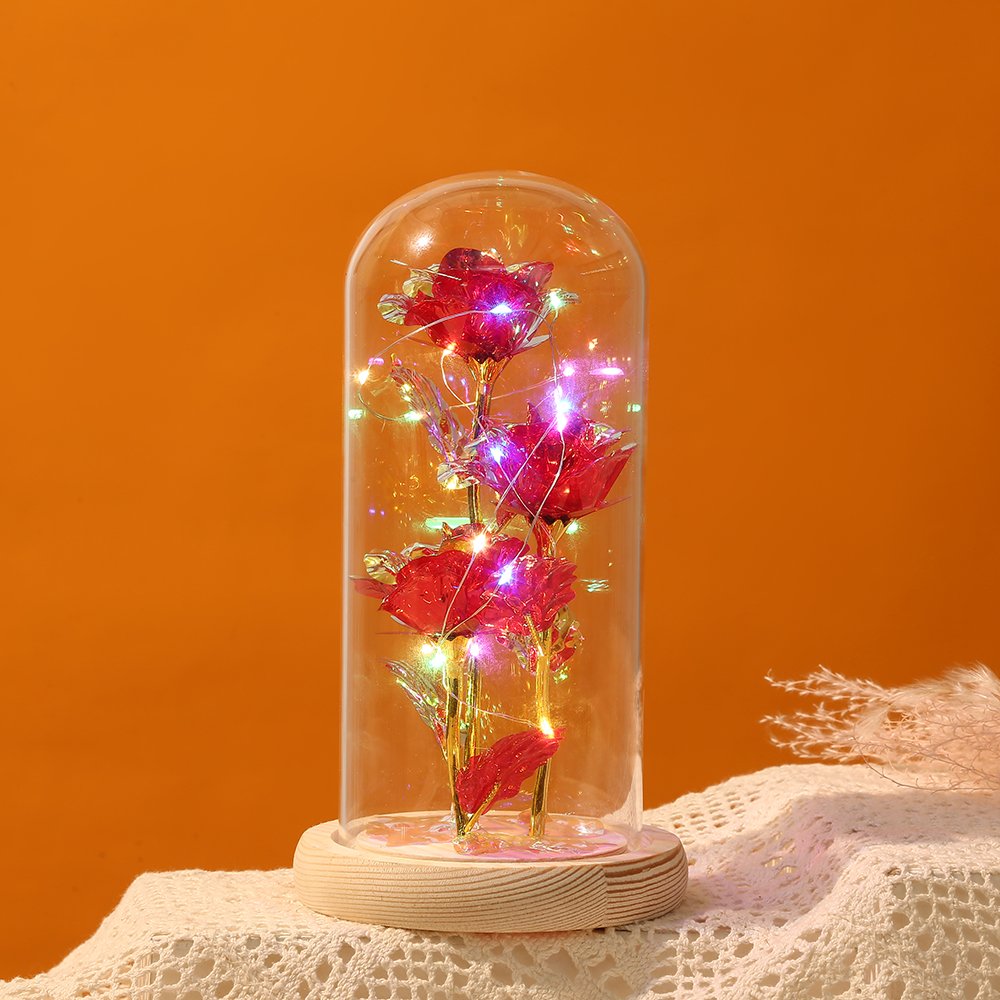 Beauty and The Beast Rose Flowers Anniversary Rose Gift Artificial Flower Light up Rose in Glass Dome