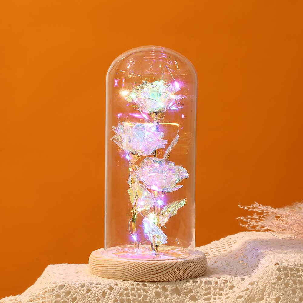 Beauty and The Beast Rose Flowers Anniversary Rose Gift Artificial Flower Light up Rose in Glass Dome
