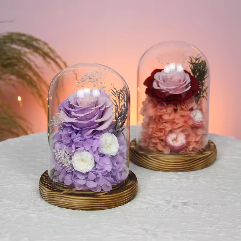 wholesale preserved real roses pieces eternal rose gift box stabilized roses preserved flowers in glass dome for Christmas gift