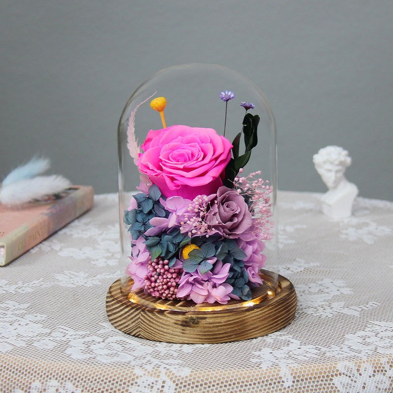wholesale preserved real roses pieces eternal rose gift box stabilized roses preserved flowers in glass dome for Christmas gift