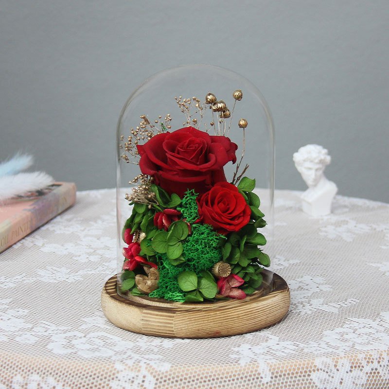 wholesale preserved real roses pieces eternal rose gift box stabilized roses preserved flowers in glass dome for Christmas gift