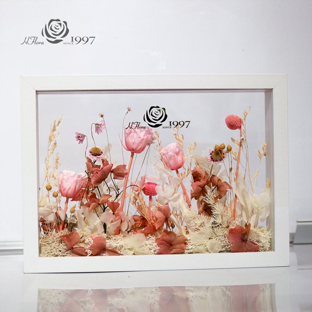 Hfloral DIY Forever eternal flower wooden photo frame new design dry small mini flower bouquet for valentine's day home decor