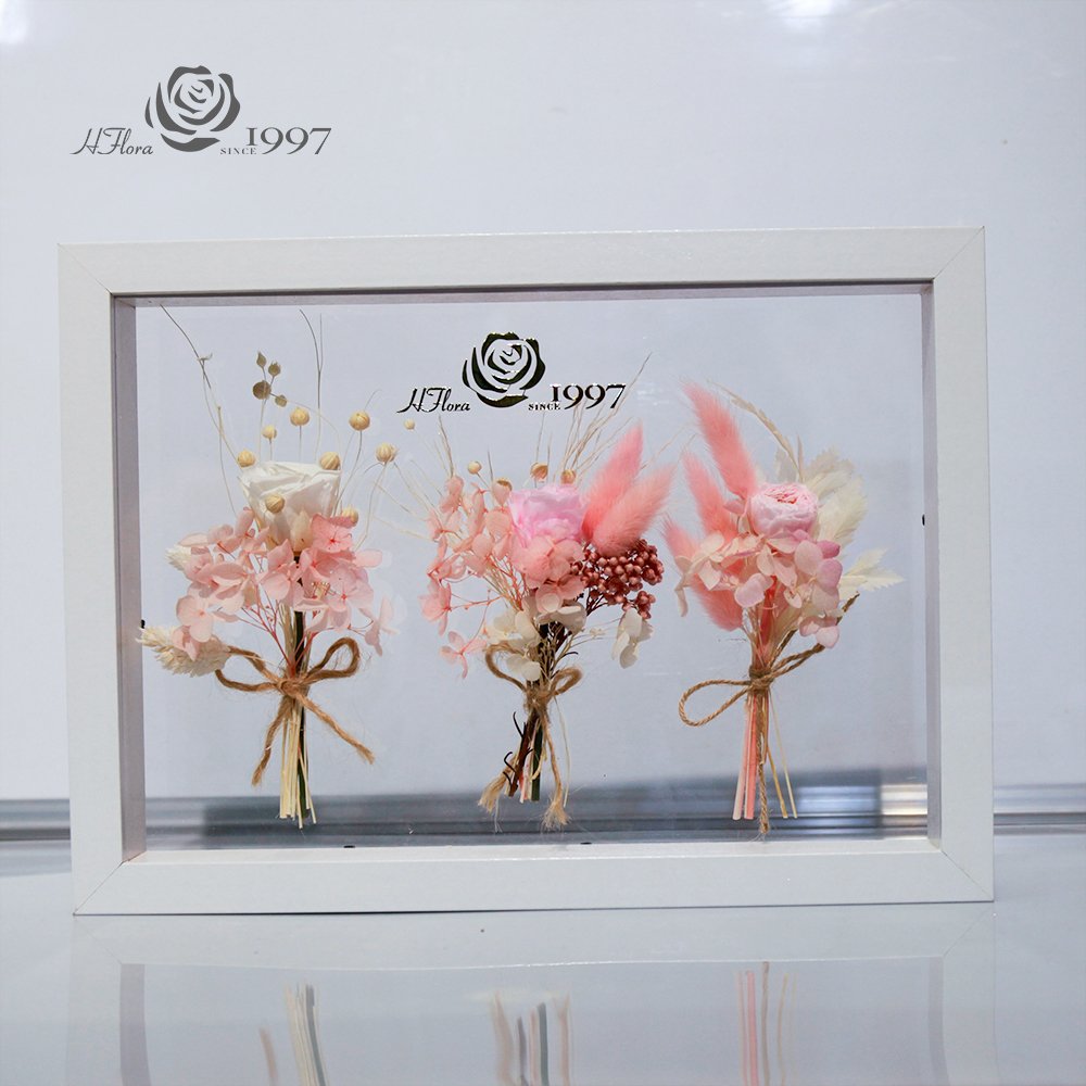 Hfloral DIY Forever eternal flower wooden photo frame new design dry small mini flower bouquet for valentine's day home decor