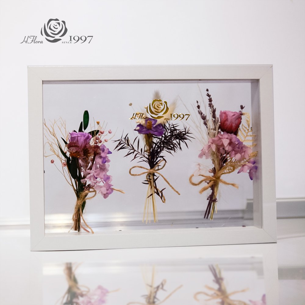 Hfloral DIY Forever eternal flower wooden photo frame new design dry small mini flower bouquet for valentine's day home decor