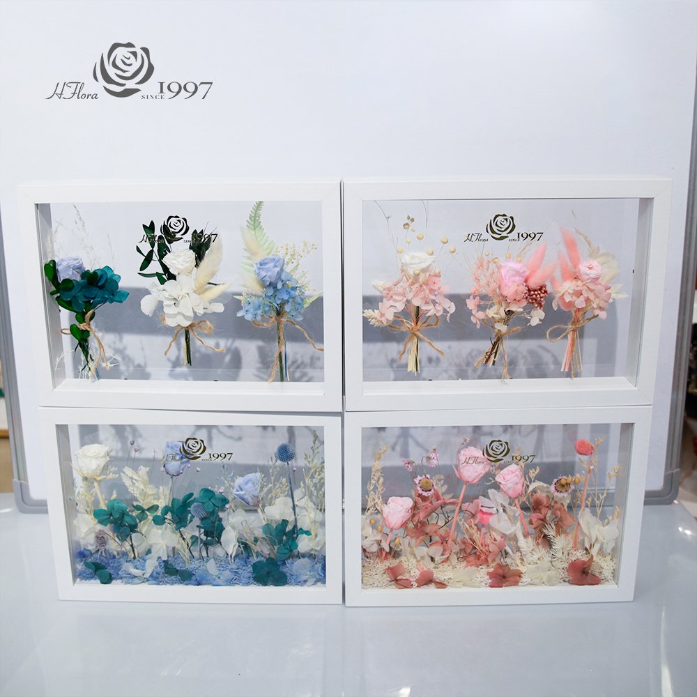 Hfloral DIY Forever eternal flower wooden photo frame new design dry small mini flower bouquet for valentine's day home decor