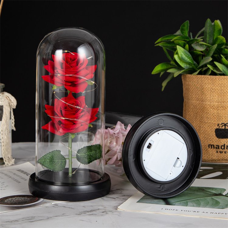 Eternal Rose Artificial Rose Flower Glass Dome with LED Romantic Gift for Woman Wife Girlfriend on Valentine's Day Mother's Day
